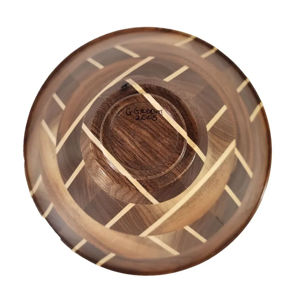 Hand Made Segmented Wood Bowl w Inlay Artist Signed Groom and Dated OOAK Turned